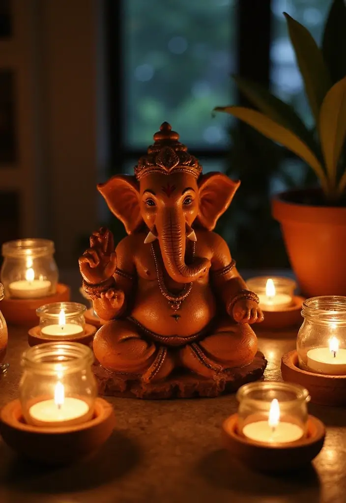 30 Ganesh Decoration Ideas Home Decor DIY for Festive Homes - 14. Eco-Friendly Candle Holders