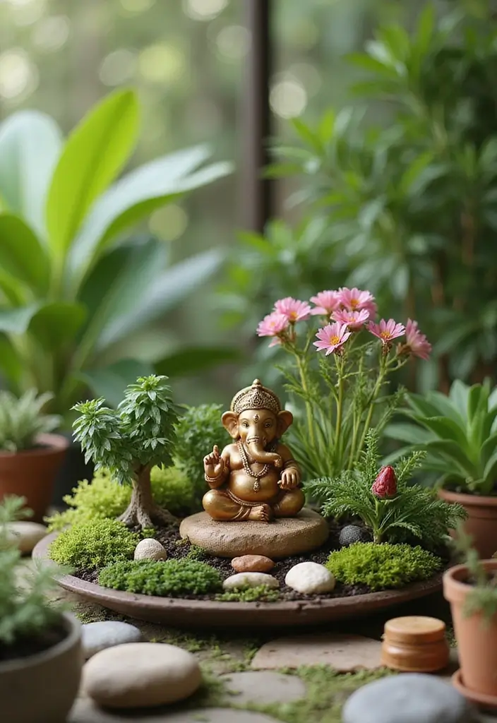30 Ganesh Decoration Ideas Home Decor DIY for Festive Homes - 15. Miniature Garden Display