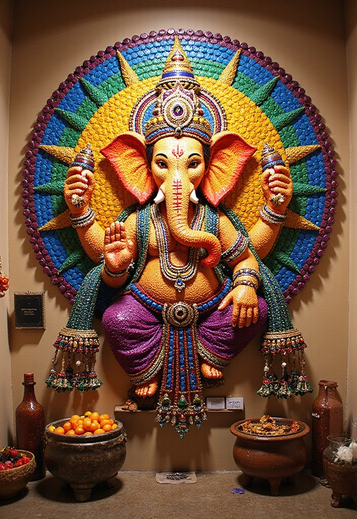 30 Ganesh Decoration Ideas Home Decor DIY for Festive Homes - 19. Recycled Bottle Cap Art