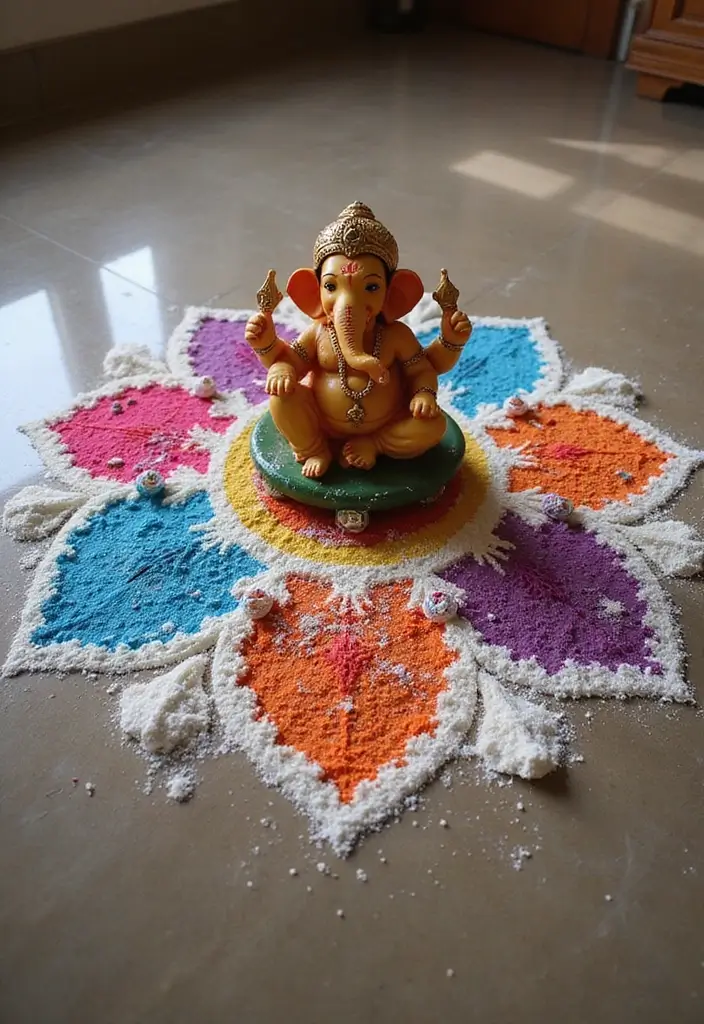 30 Ganesh Decoration Ideas Home Decor DIY for Festive Homes - 21. Traditional Kolam Designs