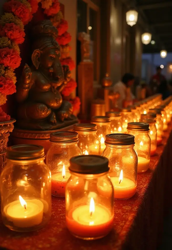 30 Ganesh Decoration Ideas Home Decor DIY for Festive Homes - 22. Glass Jar Lanterns