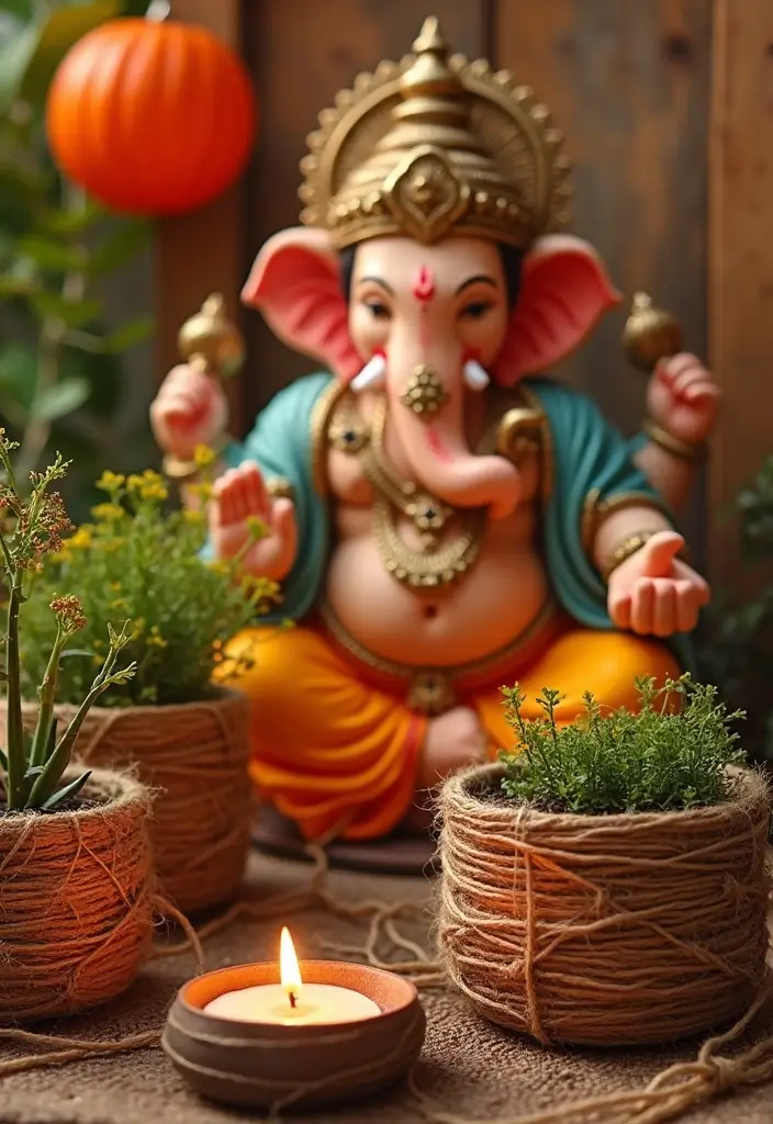 30 Ganesh Decoration Ideas Home Decor DIY for Festive Homes - 23. Natural Twine Wrapping