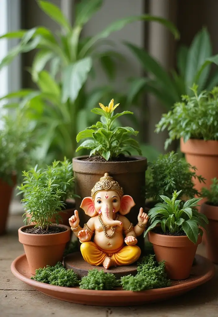 30 Ganesh Decoration Ideas Home Decor DIY for Festive Homes - 26. Clay Pot Herb Garden