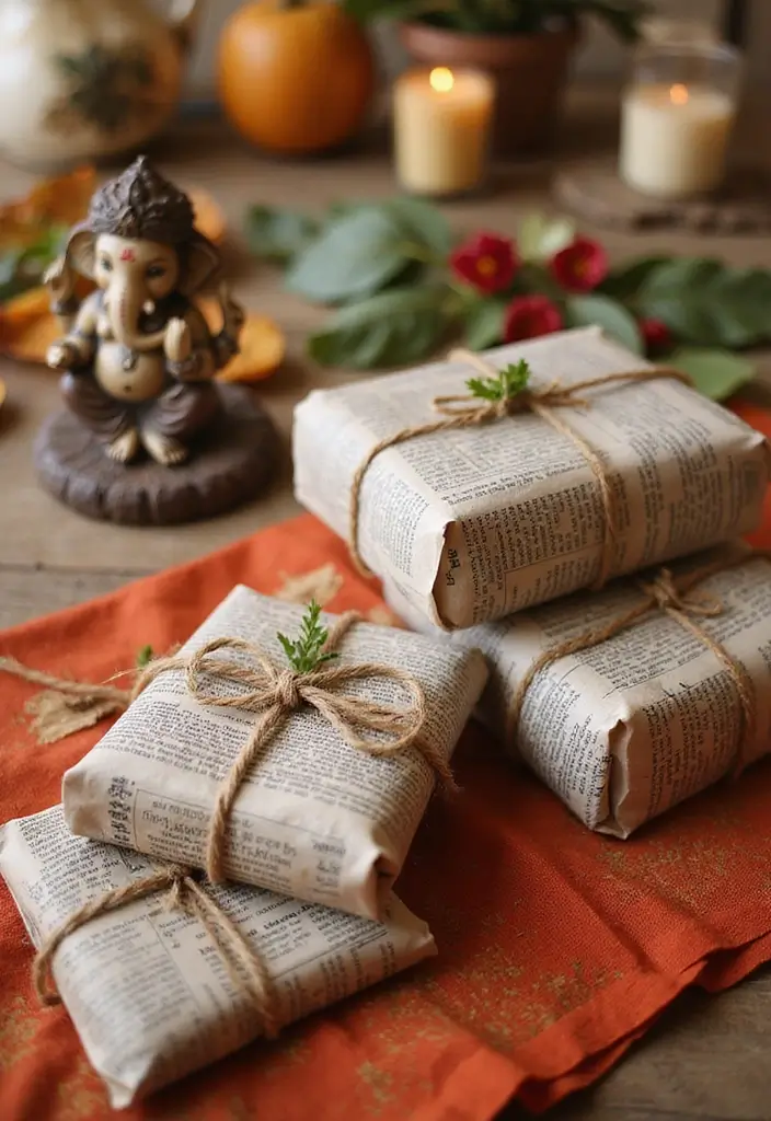 30 Ganesh Decoration Ideas Home Decor DIY for Festive Homes - 28. Eco-Friendly Gift Wrapping