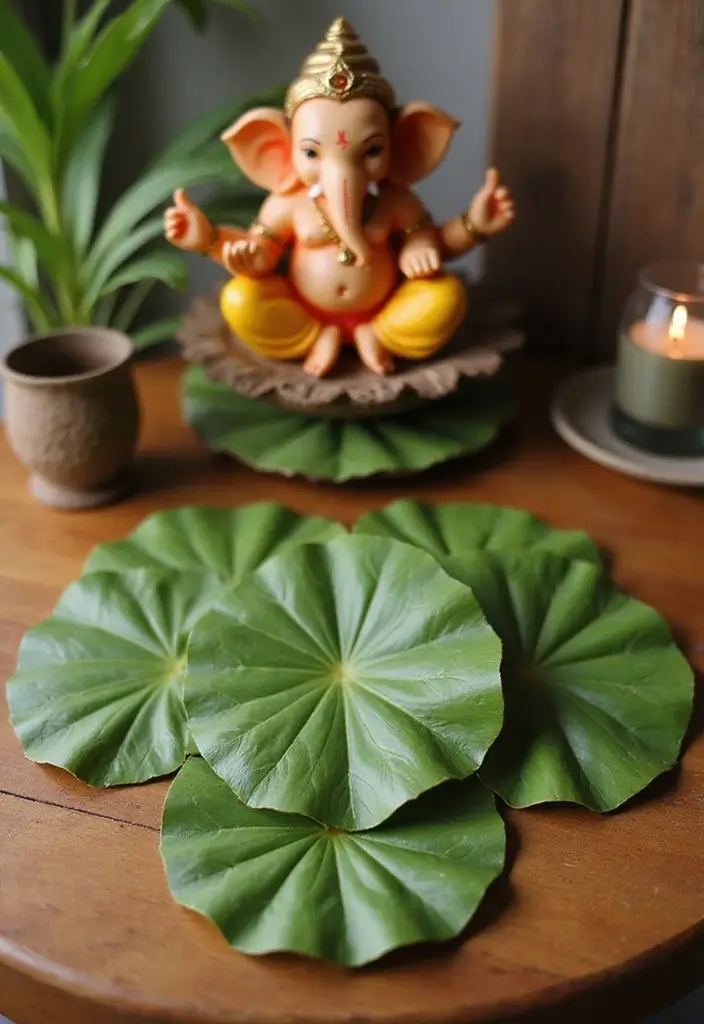30 Ganesh Decoration Ideas Home Decor DIY for Festive Homes - 29. Natural Leaf Coasters