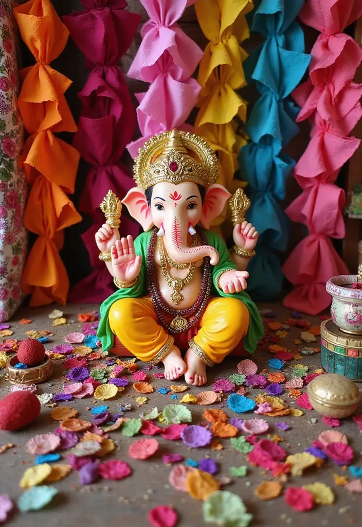 30 Ganesh Decoration Ideas Home Decor DIY for Festive Homes - 9. Fabric Scraps Ganesh Decorations
