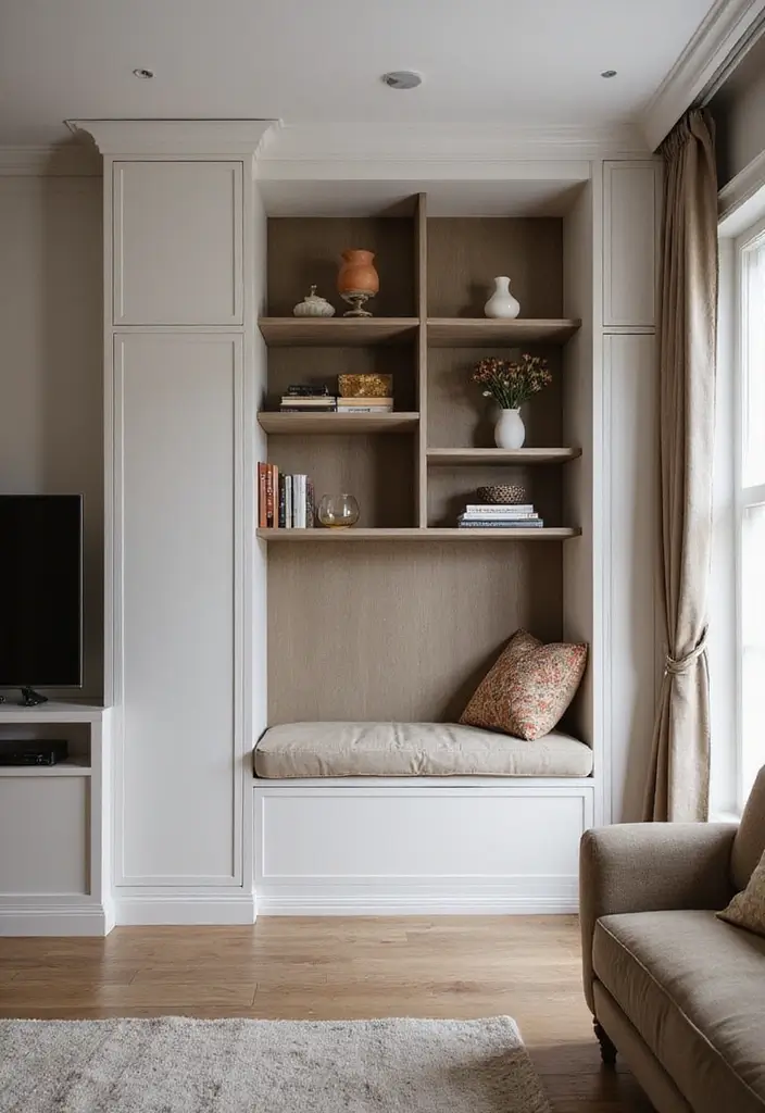 30 Home Decor Ideas Living Room Small Space Tricks That Work - 13. Built-In Furniture