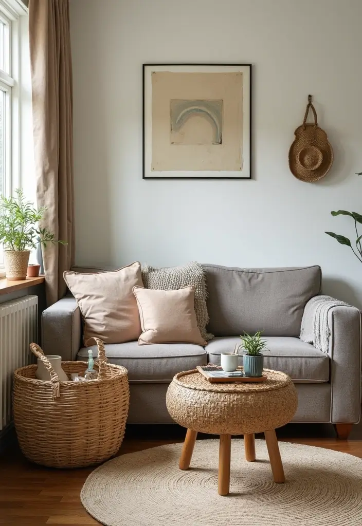 30 Home Decor Ideas Living Room Small Space Tricks That Work - 27. Use Decorative Baskets