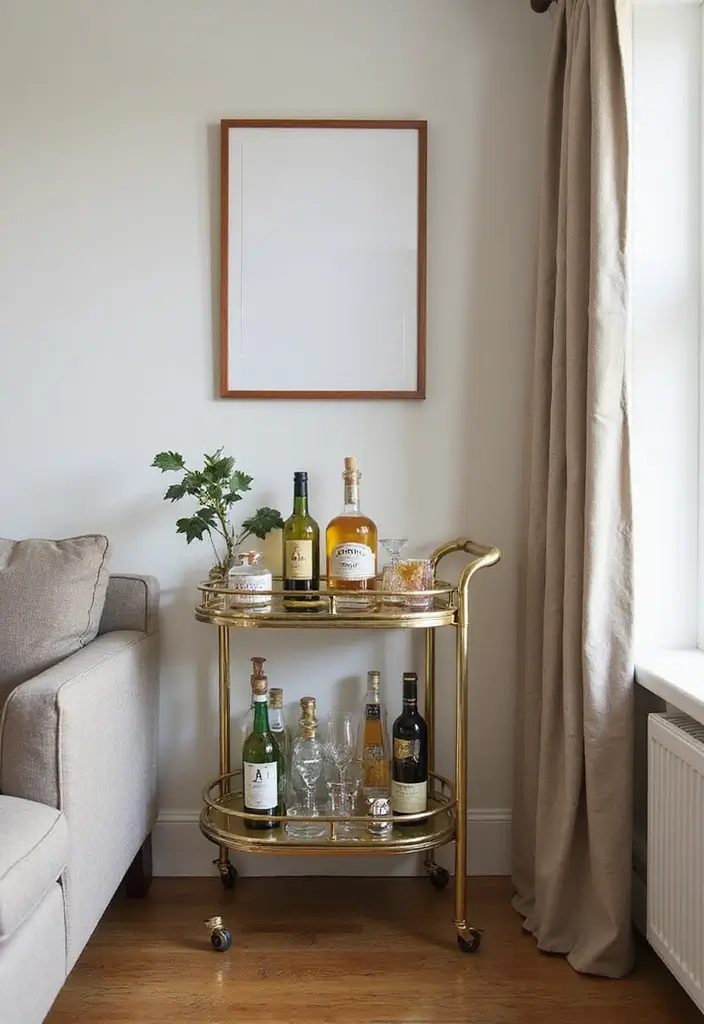 30 Home Decor Ideas Living Room Small Space Tricks That Work - 9. Compact Bar Carts