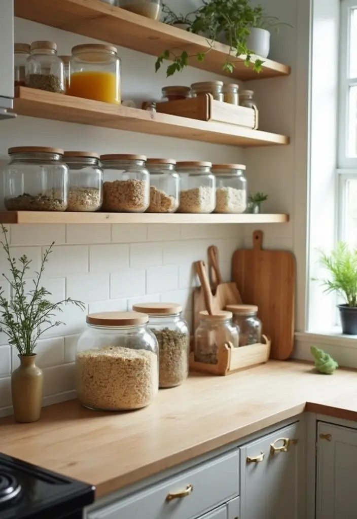 30 Home Decor Ideas Living Room and Kitchen That Blend Beautifully - 12. Sustainable Kitchen Storage