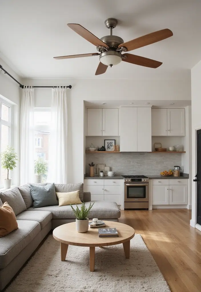 30 Home Decor Ideas Living Room and Kitchen That Blend Beautifully - 19. Eco-Friendly Ceiling Fans