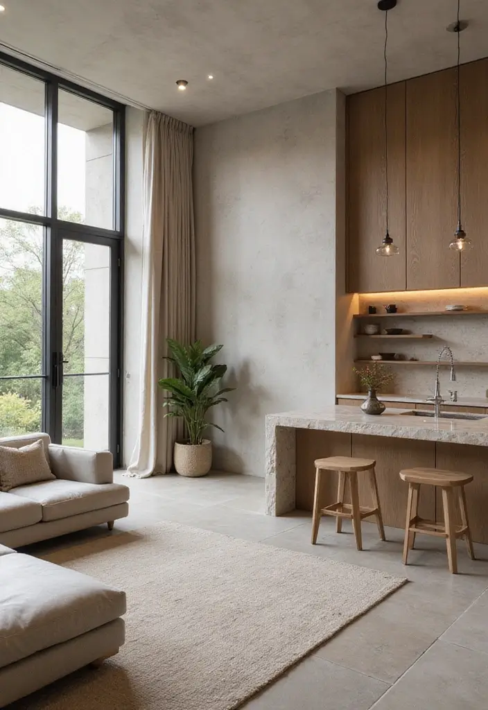 30 Home Decor Ideas Living Room and Kitchen That Blend Beautifully - 25. Natural Stone Elements