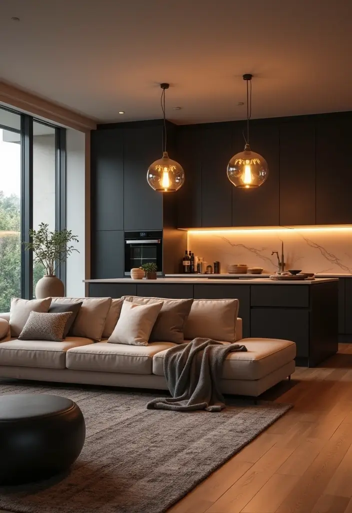 30 Home Decor Ideas Living Room and Kitchen That Blend Beautifully - 26. Customizable Lighting Fixtures