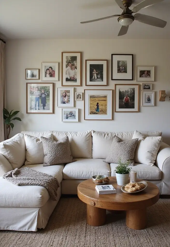 30 Home Decor Ideas for Cozy Living Rooms: Sustainable Designs for Comfort Seekers - 10. Personal Art Displays