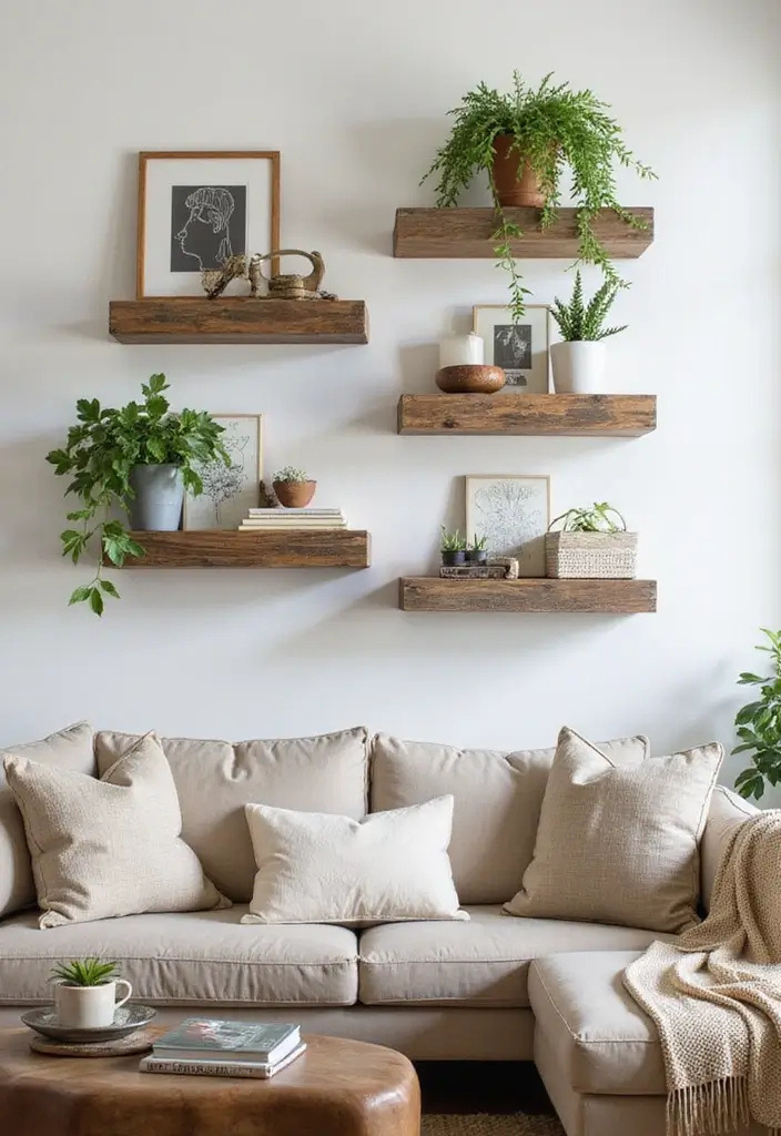 30 Home Decor Ideas for Cozy Living Rooms: Sustainable Designs for Comfort Seekers - 13. Wall-Mounted Shelves