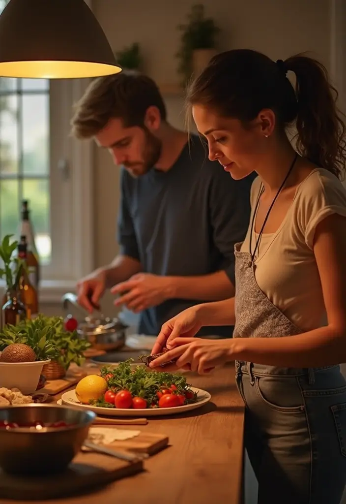 30 Romantic Date Night at Home Decor Ideas for a Cozy Evening - 27. Interactive Cooking Together