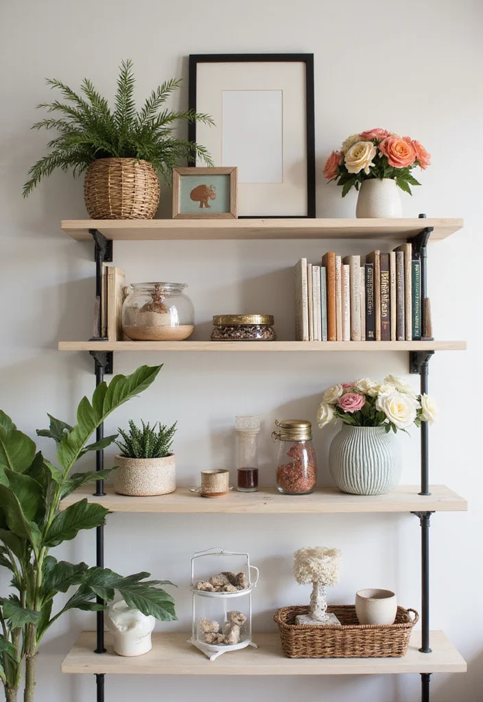 Artificial Flowers Decoration Home Decor: A Blooming Guide with 20 Lively Styling Inspirations - 10. Flower-Infused Shelving