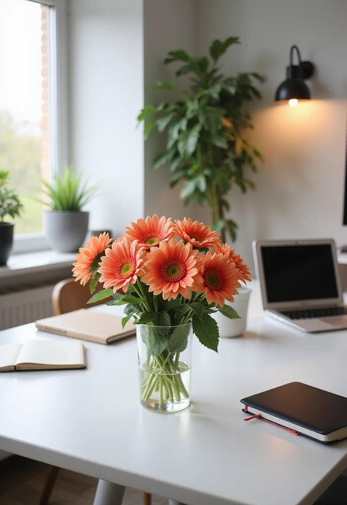 Artificial Flowers Decoration Home Decor: A Blooming Guide with 20 Lively Styling Inspirations - 3. Flourishing Home Office