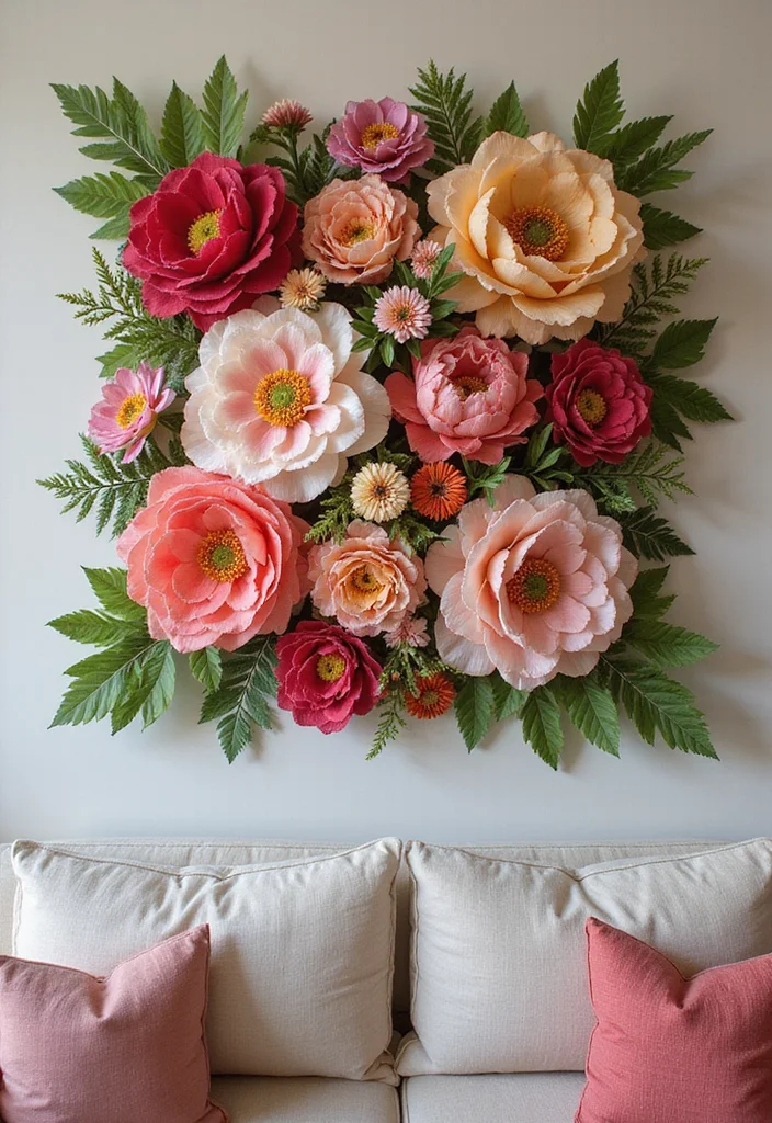 Artificial Flowers Decoration Home Decor: A Blooming Guide with 20 Lively Styling Inspirations - 9. Luxurious Floral Wall Art