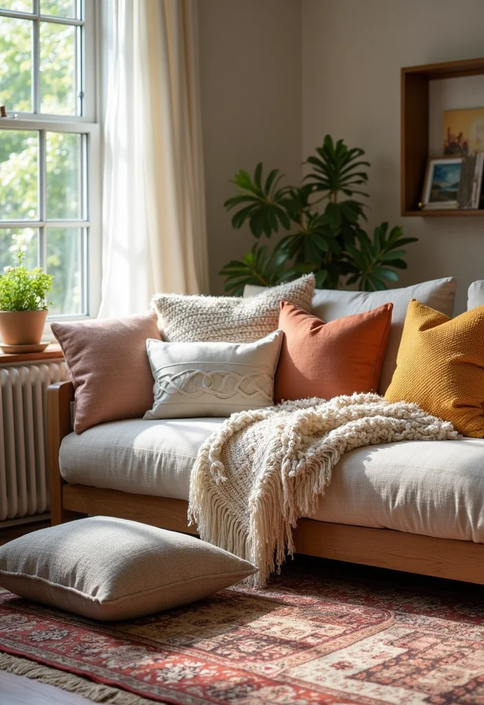 Boho Decor Ideas for the Home: A Free-Spirited Guide with 18 Warm & Whimsical Inspirations - 1. Layered Textiles for Cozy Living