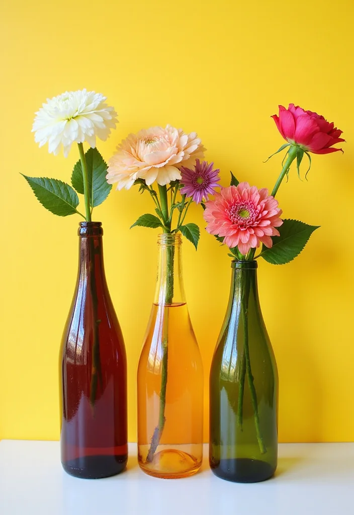 Crafts for Adults Home Decor: A Stylish Guide with 20 Sophisticated DIY Inspirations - 17. Upcycled Wine Bottle Vases