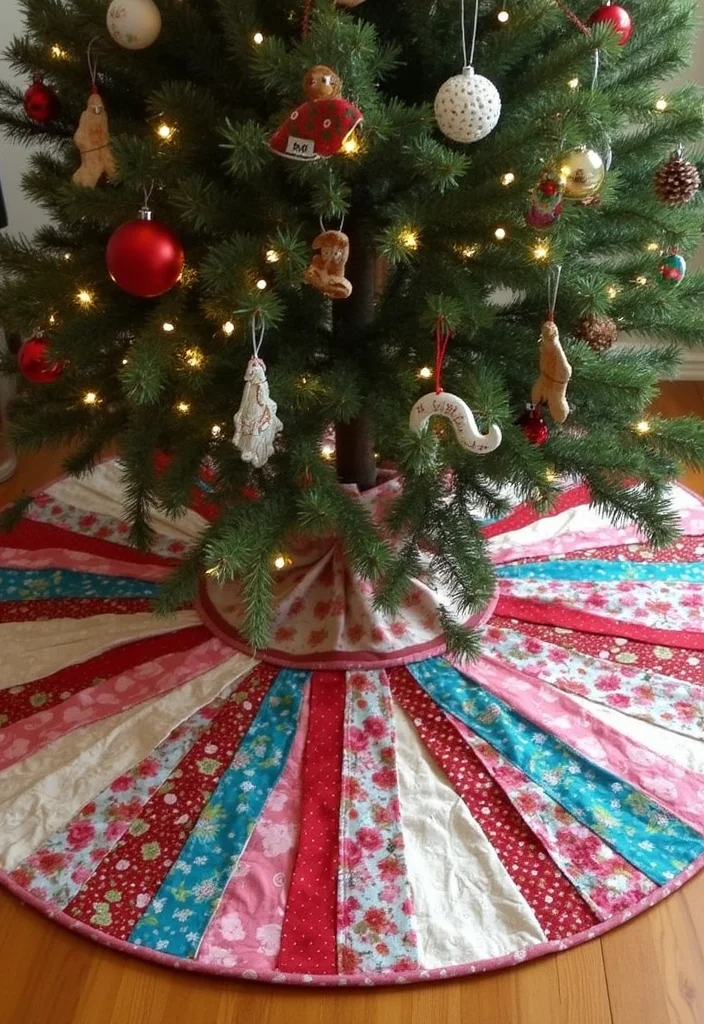 DIY Christmas Decorations for Home Decor: A Festive Guide with 20 Cozy Holiday Inspirations - 15. Christmas Tree Skirt from Old Fabric