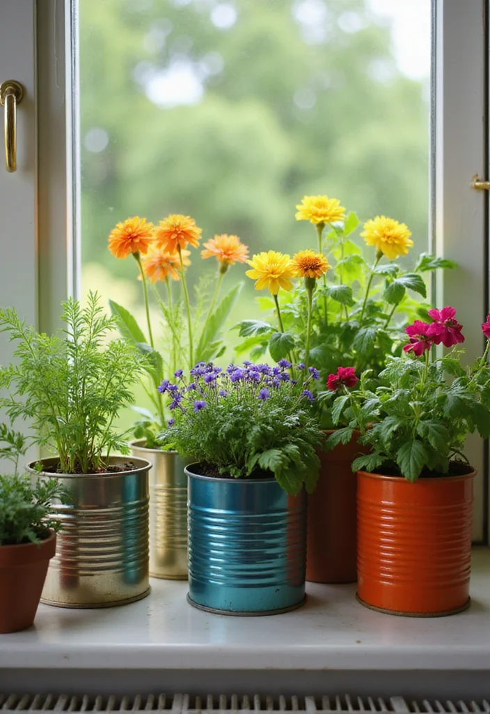 DIY Home Decor Easy Creative: A Simple Guide with 20 Beginner-Friendly Craft Inspirations - 14. Reused Tins as Planters