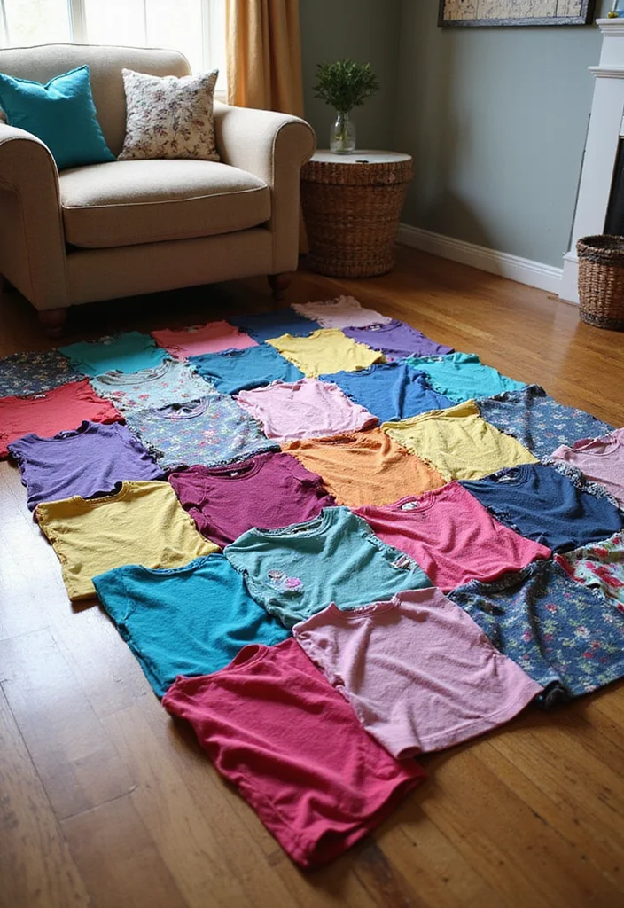 DIY Home Decor Easy Creative: A Simple Guide with 20 Beginner-Friendly Craft Inspirations - 20. Upcycled T-Shirt Rugs