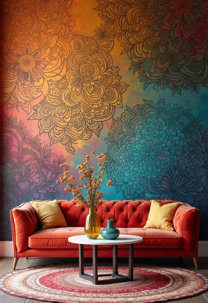 DIY Mehendi Decor Ideas at Home: A Traditional Guide with 19 Colorful Celebration Inspirations - 10. Mehendi Patterned Wall Murals