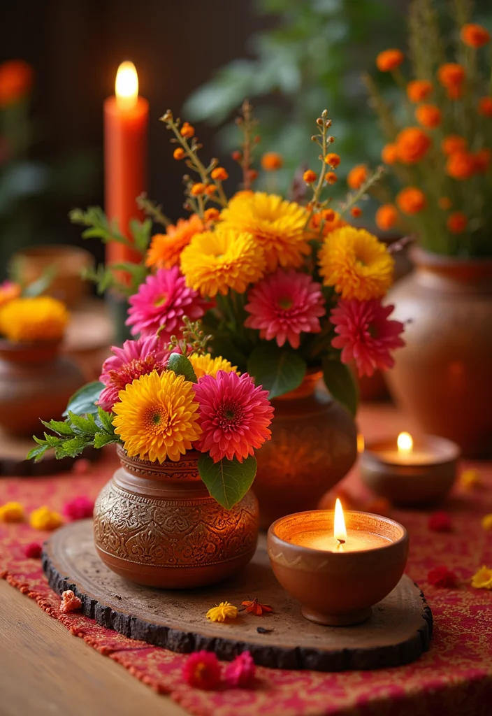 DIY Mehendi Decor Ideas at Home: A Traditional Guide with 19 Colorful Celebration Inspirations - 9. Mehendi-Themed Centerpieces