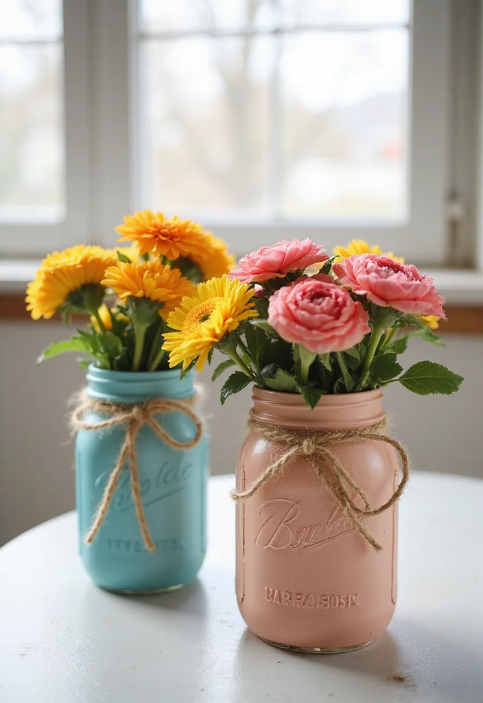 Dollar Tree DIY Home Decor: A Budget-Smart Guide with 19 Simple Crafting Inspirations - 1. Rustic Mason Jar Vases