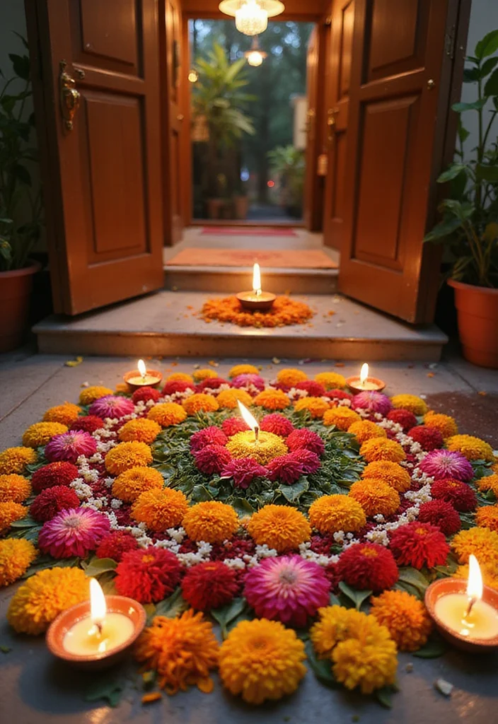 Ganesh Decoration Ideas Home Decor: A Spiritual Guide with 20 Auspicious Festive Inspirations - 1. Traditional Floral Rangoli