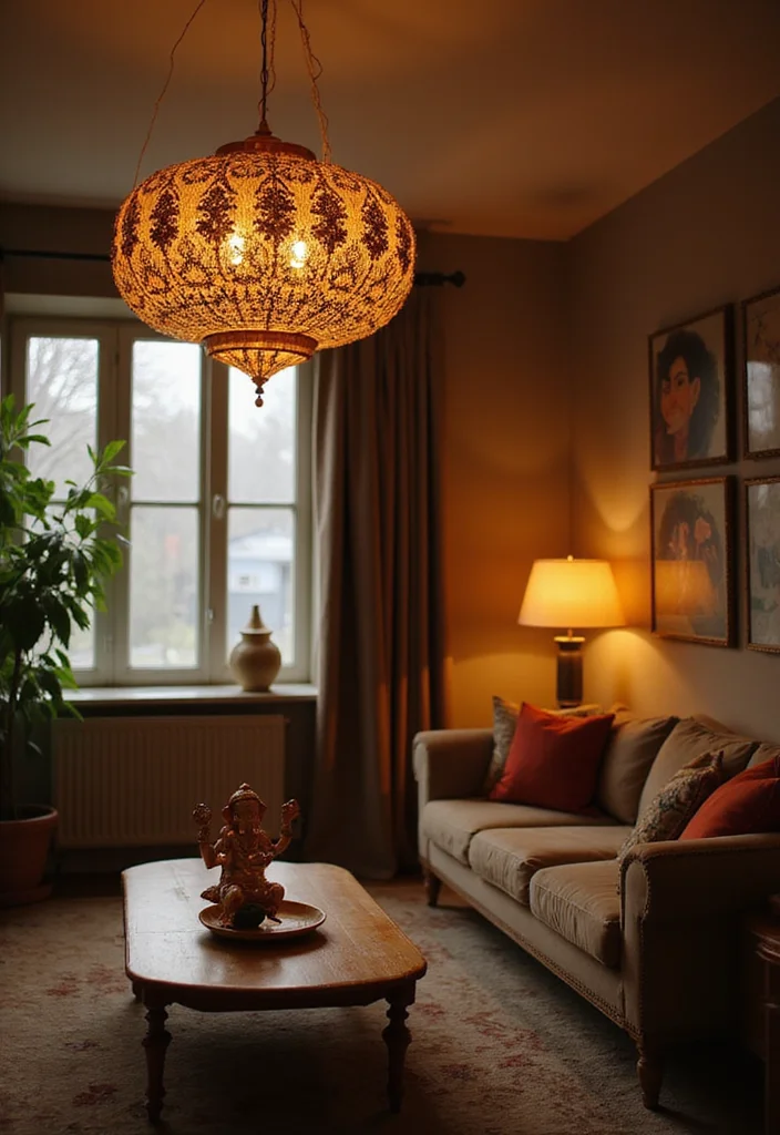 Ganesh Decoration Ideas Home Decor: A Spiritual Guide with 20 Auspicious Festive Inspirations - 9. Ganesh-Themed Lighting Fixtures