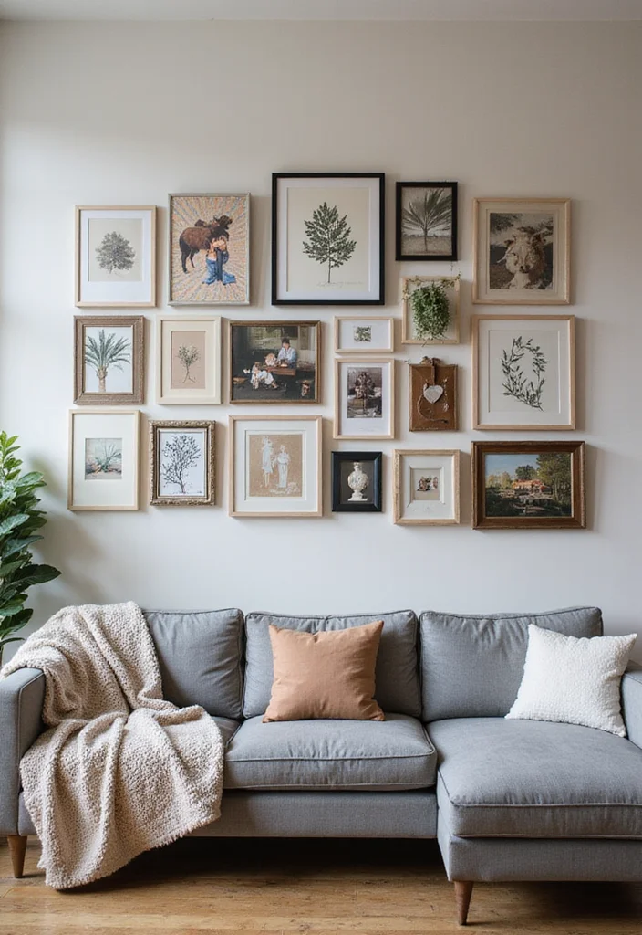 Home Decor Ideas Living Room: A Cozy Guide with 19 Versatile Styling Inspirations - 17. Personal Gallery Wall