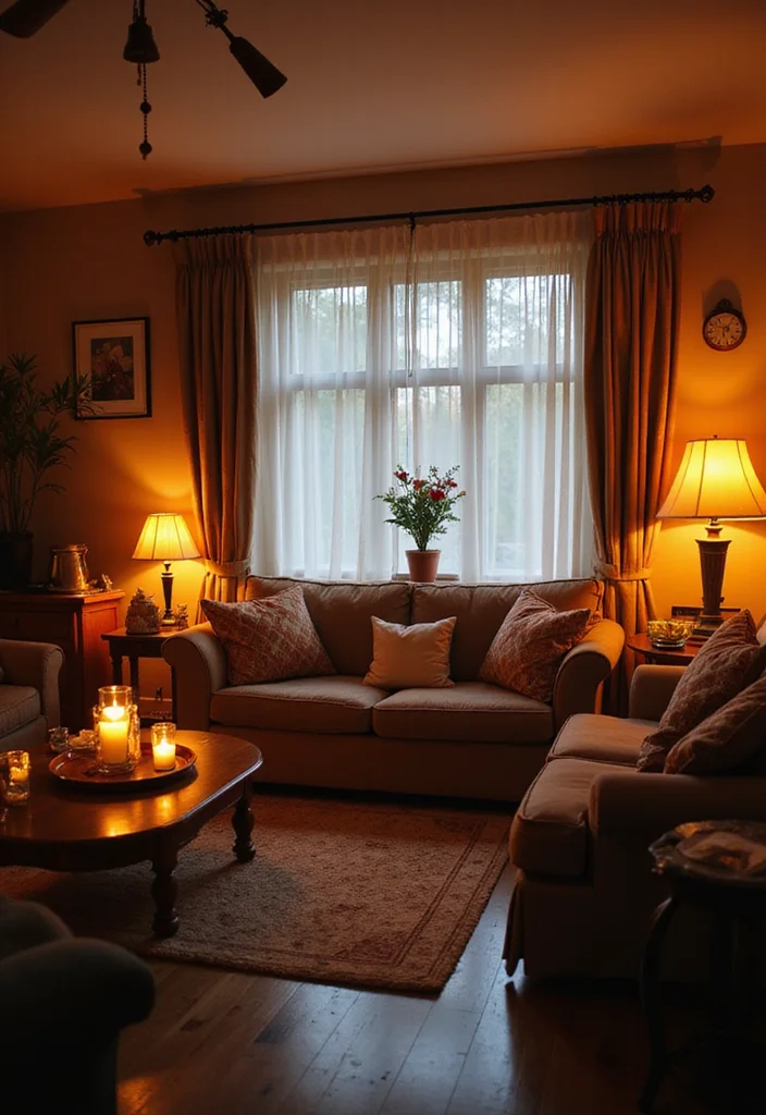 Home Decor Inspiration Living Room: A Comfort-Driven Guide with 18 Cozy Styling Inspirations - 4. Incorporate Warm Lighting