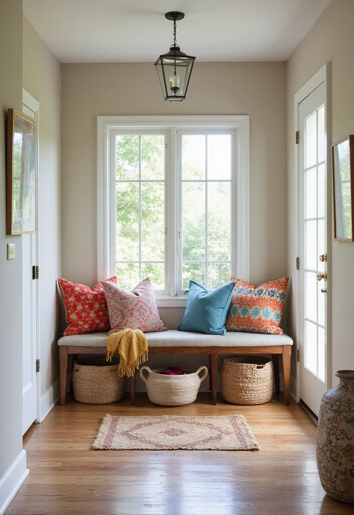 Home Entrance Decor: A Welcoming Guide with 19 Elegant Entryway Inspirations - 15. Colorful Accent Pillows