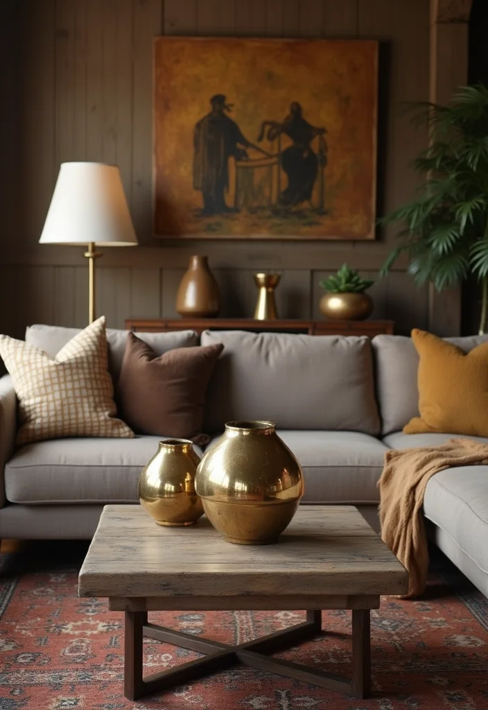 Home Living Room Decor Ideas: A Cozy Guide with 18 Welcoming Interior Inspirations - 16. Add a Touch of Metallic Accents