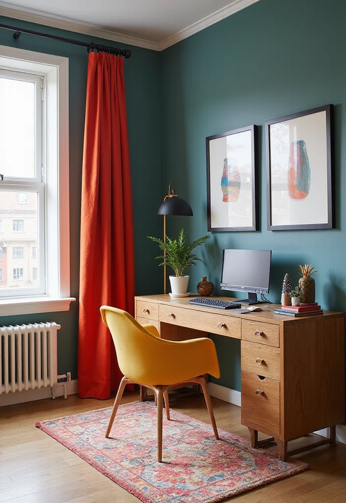 Home Office Decor for Women: A Chic Guide with 19 Feminine Workspace Inspirations - 12. Bold Accent Colors
