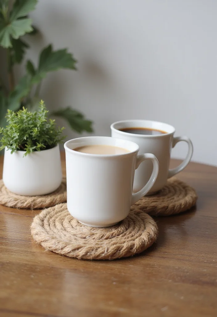 Jute Rope Crafts Home Decor: A Natural Guide with 17 Rustic Crafting Inspirations - 7. Jute Rope Coasters