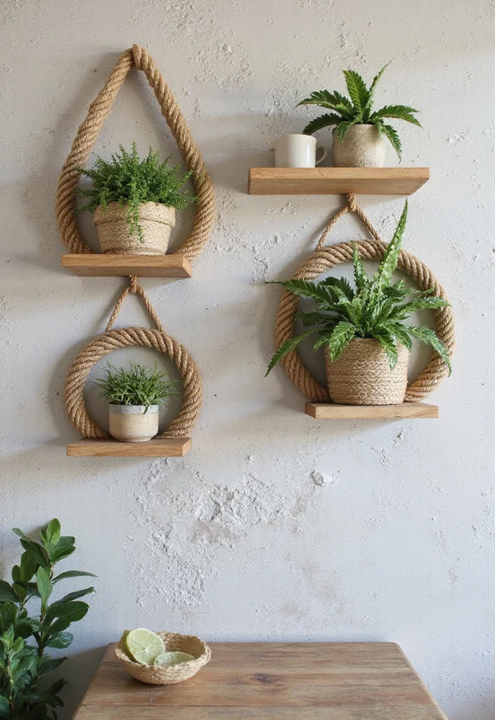 Jute Rope Crafts Home Decor: A Natural Guide with 17 Rustic Crafting Inspirations - 8. Jute Rope Wall Shelves