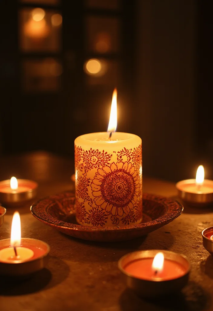 Mehendi Decor Ideas at Home: A Vibrant Guide with 18 Celebration-Inspired Concepts - 5. DIY Henna Candle Holders