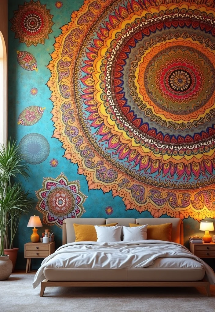 Mehndi Decor at Home Backdrops: A Colorful Guide with 19 Celebration-Ready Inspirations - 10. Mehndi Wall Mural