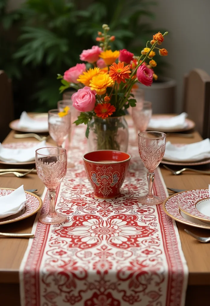 Mehndi Decor at Home Backdrops: A Colorful Guide with 19 Celebration-Ready Inspirations - 3. Mehndi Patterned Table Runners