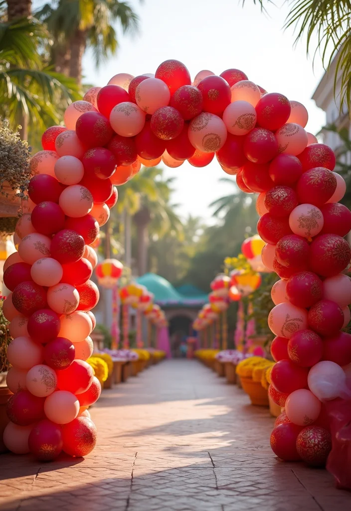 Mehndi Decor at Home Backdrops: A Colorful Guide with 19 Celebration-Ready Inspirations - 5. Balloon Arches with Mehndi Designs