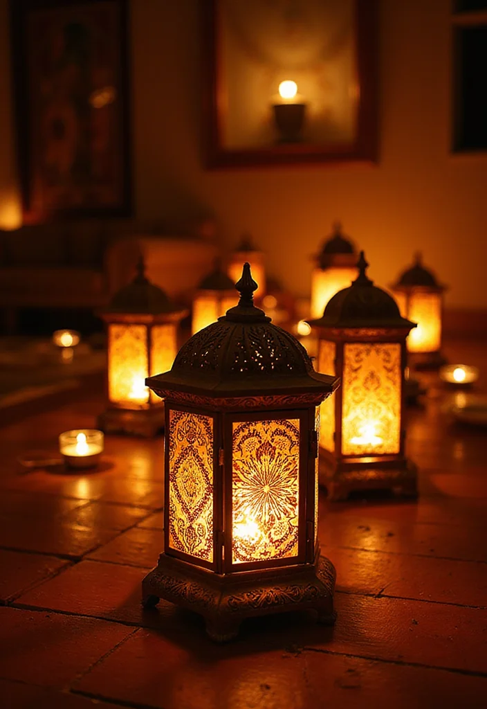 Mehndi Decor at Home Backdrops: A Colorful Guide with 19 Celebration-Ready Inspirations - 7. Mehndi Lanterns and Light Fixtures