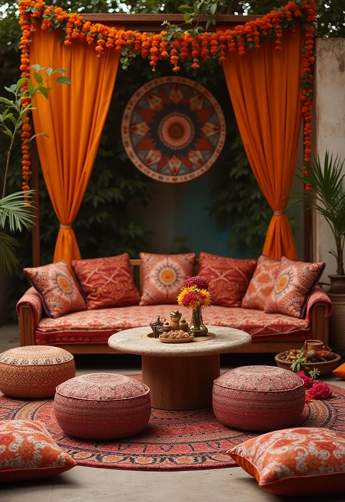 Mehndi Decor at Home Backdrops: A Colorful Guide with 19 Celebration-Ready Inspirations - 8. Mehndi Patterned Cushions and Throws