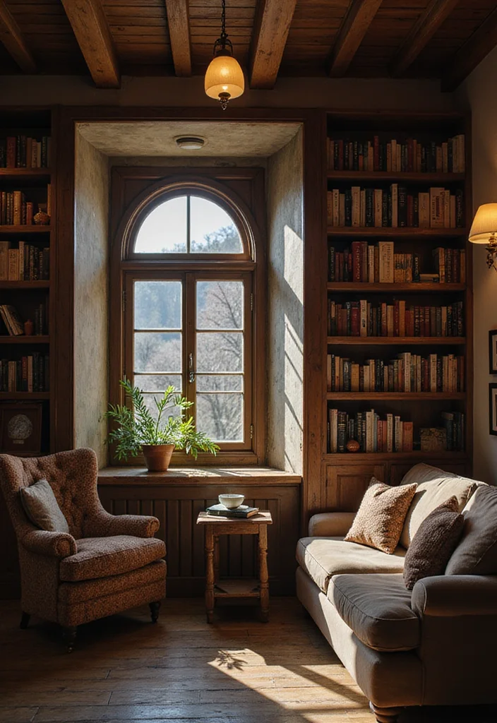 Rustic Home Decor Living Room: A Warm Guide with 19 Farmhouse-Style Inspirations - 13. Cozy Reading Nooks