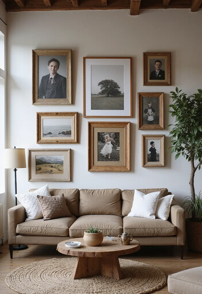 Rustic Home Decor Living Room: A Warm Guide with 19 Farmhouse-Style Inspirations - 7. Gallery Walls