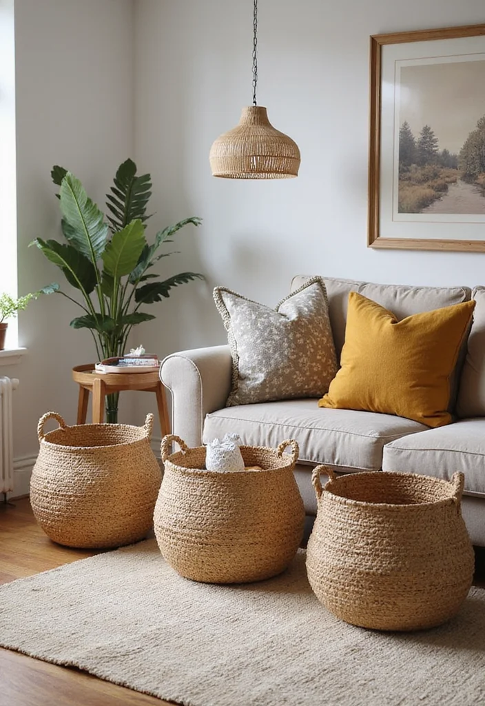 Small Space Home Decor Ideas: A Compact Living Guide with 20 Space-Savvy Inspirations - 12. Decorative Baskets: The Stylish Storage Solution