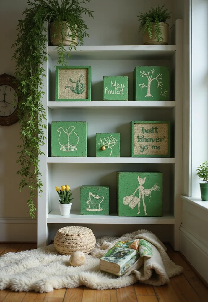 St Patrick's Day Home Decor DIY: A Playful Guide with 20 Lucky-Themed Inspirations - 15. Green Decorated Wood Blocks
